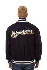 MILWAUKEE BREWERS WOOL JACKET W/ HANDCRAFTED LEATHER LOGOS - NAVY