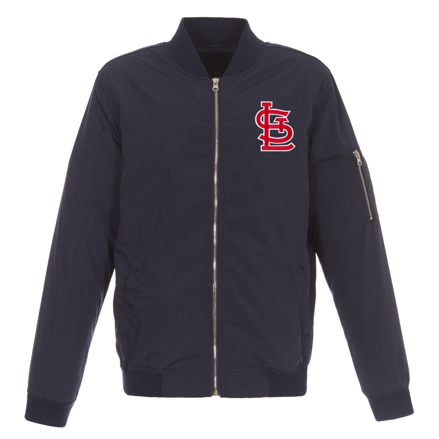 ST. LOUIS CARDINALS JH DESIGN LIGHTWEIGHT NYLON BOMBER JACKET – NAVY