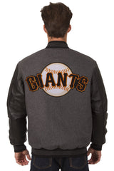 SAN FRANCISCO GIANTS WOOL & LEATHER REVERSIBLE JACKET W/ EMBROIDERED LOGOS - CHARCOAL/BLACK
