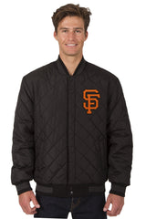 SAN FRANCISCO GIANTS WOOL & LEATHER REVERSIBLE JACKET W/ EMBROIDERED LOGOS - CHARCOAL/BLACK