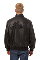 NEW YORK METS FULL LEATHER JACKET - BLACK/BLACK